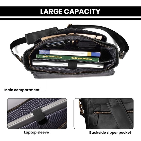 ⚡Leather Village Men & Women Black Vintage Leather Messenger Handmade Bag - Picture 5 of 8